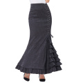 Belle Poque Mujeres Estilo Retro Victorian Ruffled Jacquard Fishtail Sirena Falda Larga Maxi BP000204-1